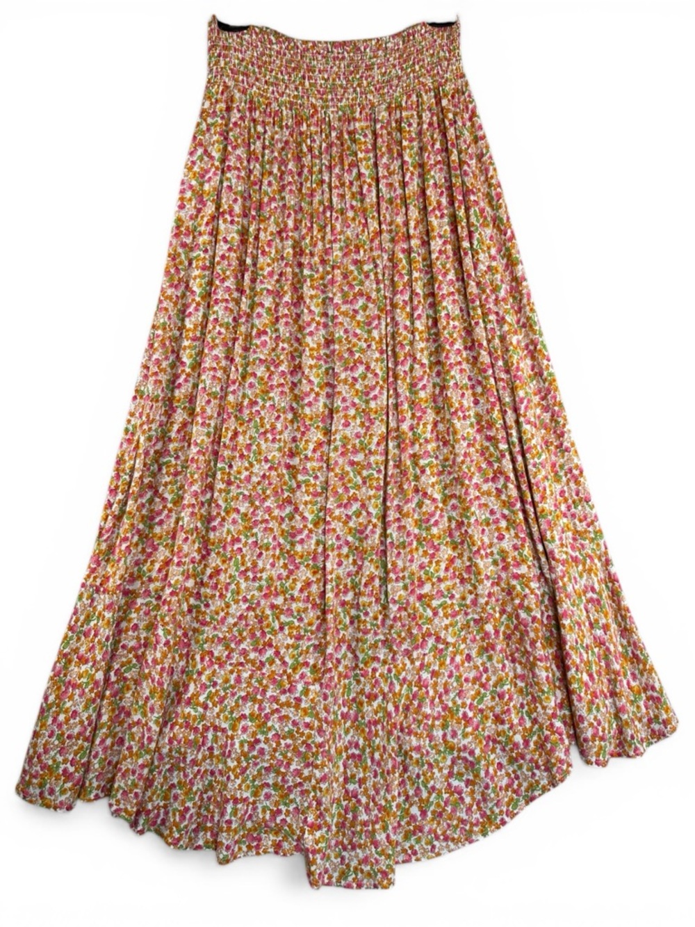 Rachel Zoe Floral Boho Maxi Skirt M Smocked Waist Button Front Slit Viscose - Picture 3 of 10